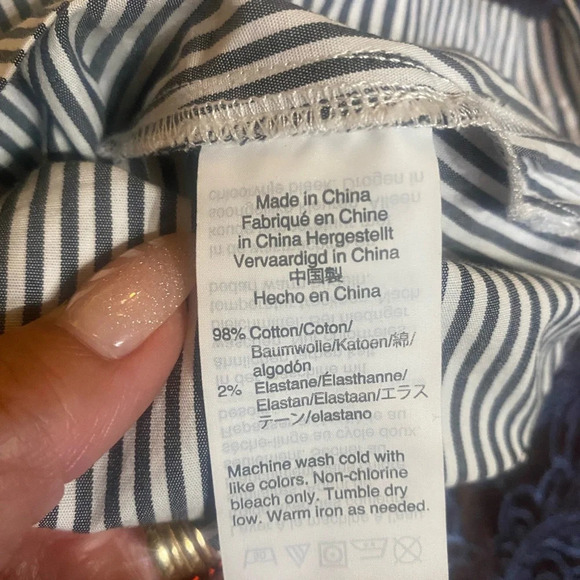 J Crew Top Organic Cotton Striped Box Blouse Black & White Long Sleeve Pocket - Picture 13 of 13